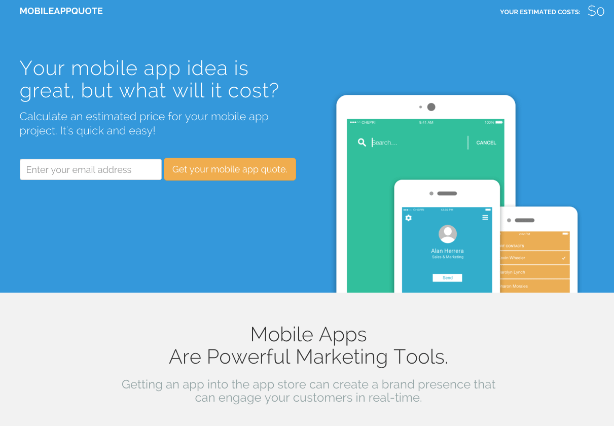 landing page for mobileappquote.com